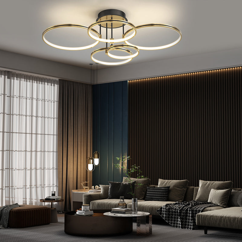 3/5/6 Rings Three Step Dimming Gold Modern Ceiling Lights with Leather