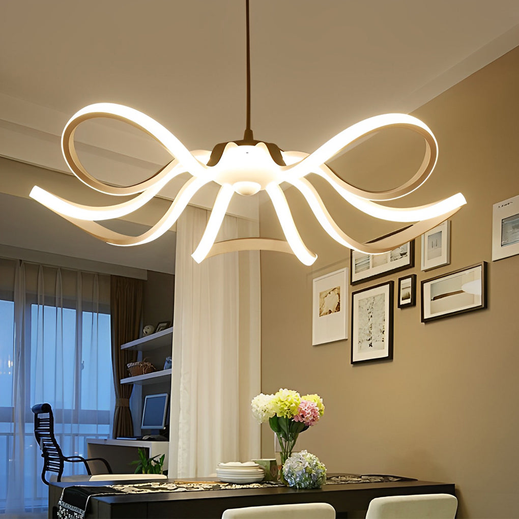 Curves Flower Petals Stepless Dimming White Nordic LED Chandelier