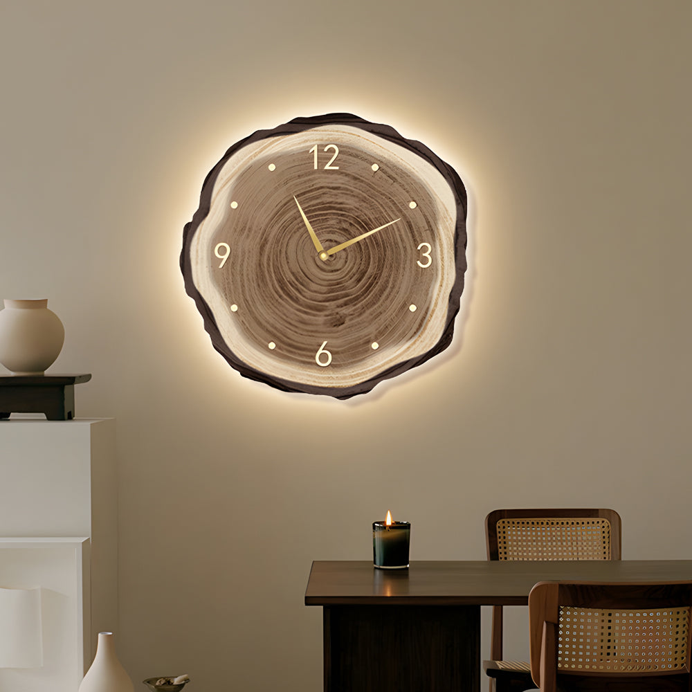 Wood Slice Clock with Remote Control Silent LED Tree Trunk Wall Clock - Dazuma