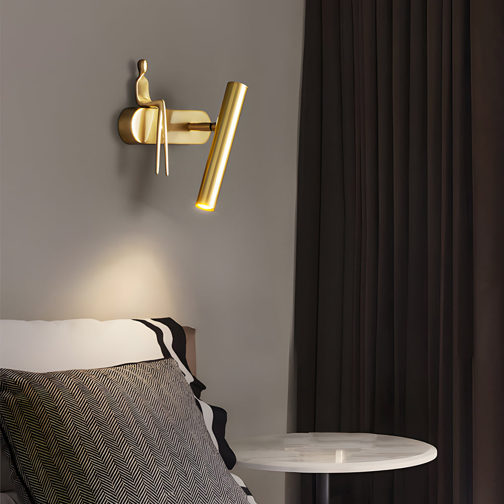 Brass Villain Wall Lamp - 1-Light Slender Adjustable LED Wall Spotlight