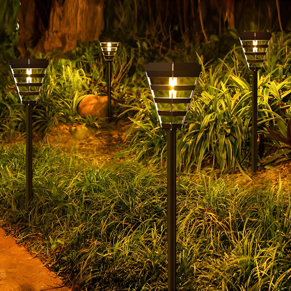 Smart Solar Black Outdoor Post Light Weatherproof LED Lawn Lamp with Intelligent Light Control