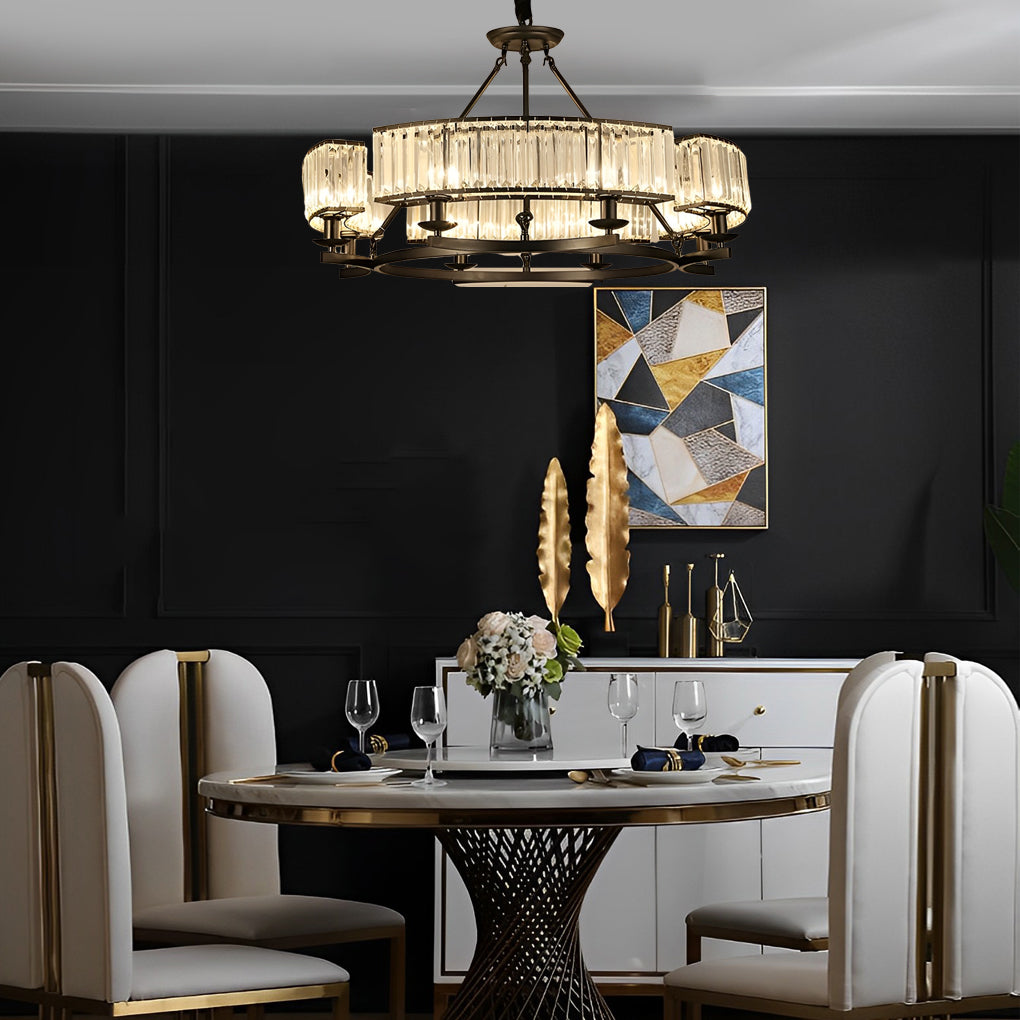 Round Metal Three Step Dimming Modern Rustic Crystal Chandelier Light - Dazuma