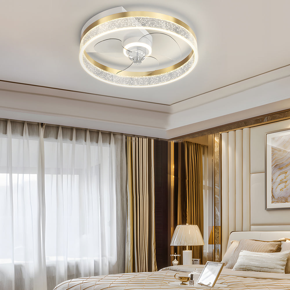 Circular Acrylic Bubbles LED Three Step Dimming Modern Ceiling Fan Lamp