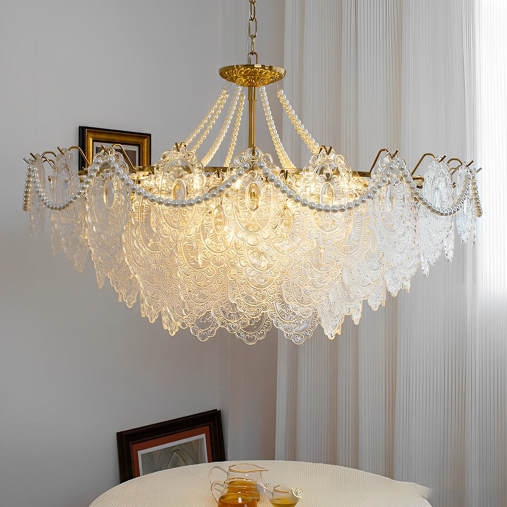 Glass LED 3 Step Dimming Luxury Pearls Decor French Style Chandelier - Dazuma