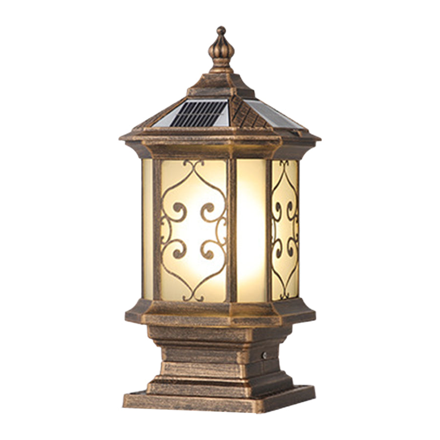 Classic outdoor lantern with swirled glass pattern and traditional black metal construction