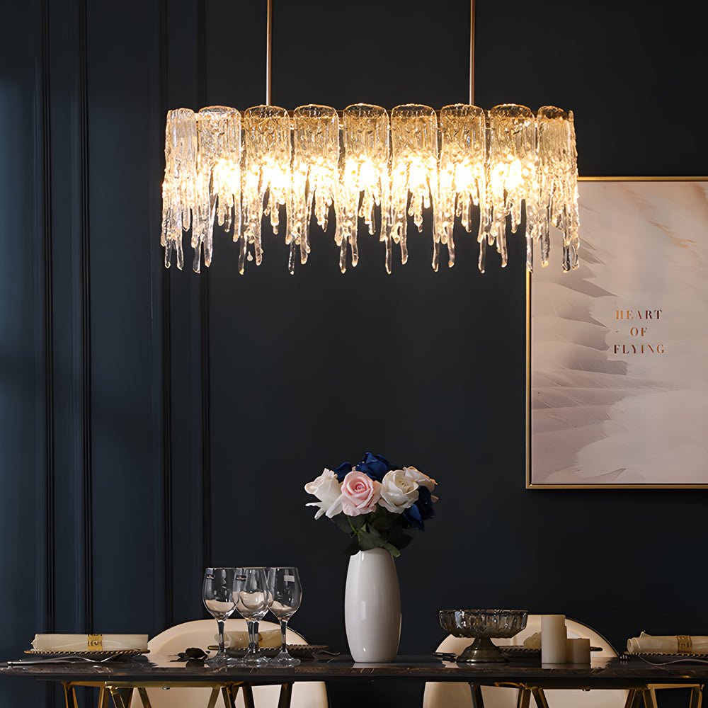 7/10 - Light Luxury Glass Decor Icicles Droplet Crystal Chandelier, 3 - Step Dimming
