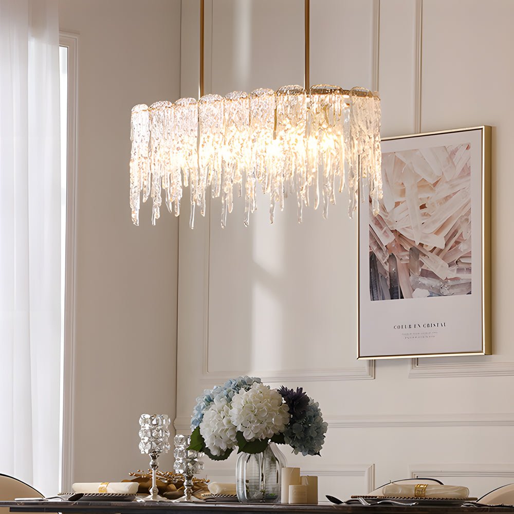 7/10 - Light Luxury Glass Decor Icicles Droplet Crystal Chandelier, 3 - Step Dimming