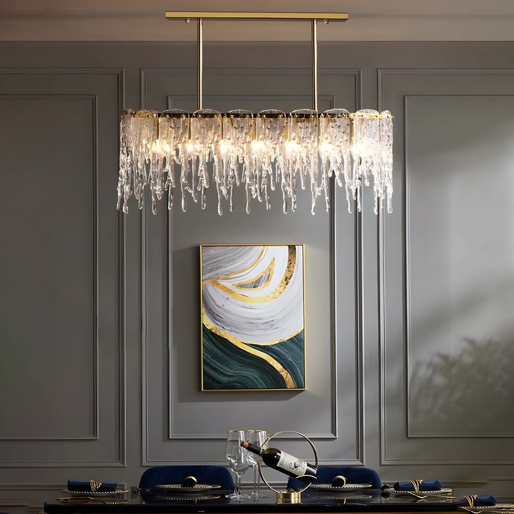 7/10 - Light Luxury Glass Decor Icicles Droplet Crystal Chandelier, 3 - Step Dimming