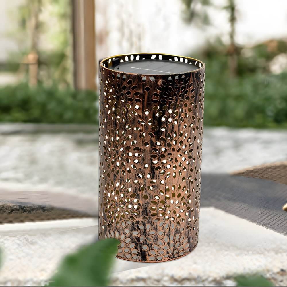 7.3 - Inch H Metal Cut - Out Solar Outdoor Lantern