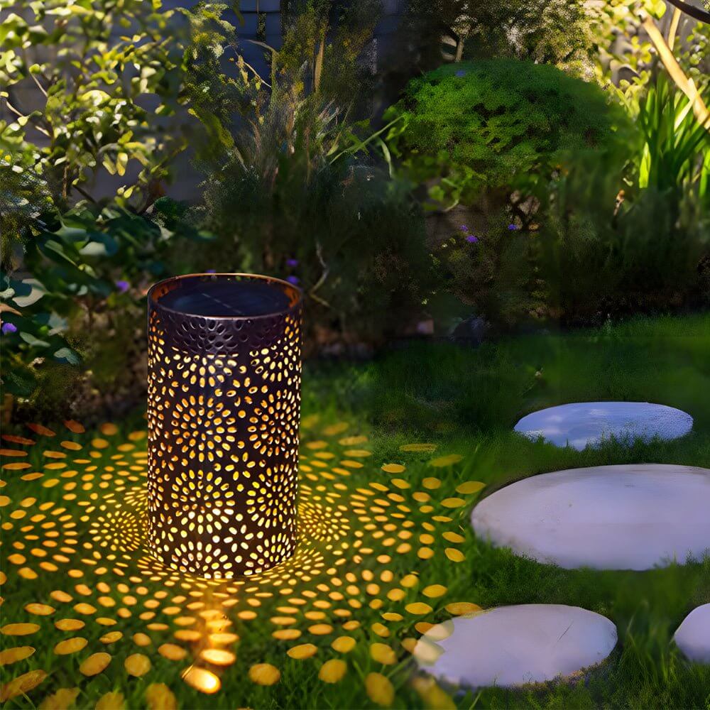 7.3 - Inch H Metal Cut - Out Solar Outdoor Lantern