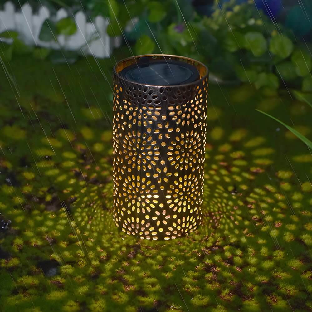 7.3 - Inch H Metal Cut - Out Solar Outdoor Lantern