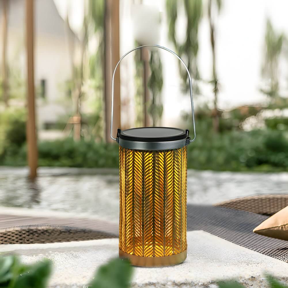 7.3 - Inch H Metal Cutout Solar Portable Hanging Lantern