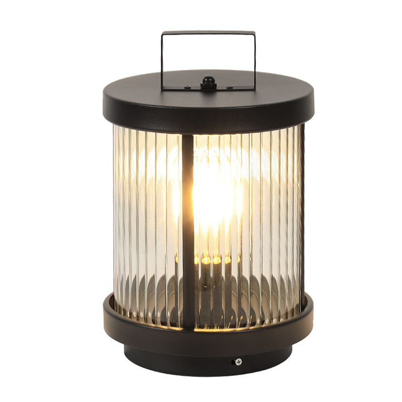 Striped Glass Cylindrical Waterproof Portable Solar Outdoor Lanterns - Dazuma