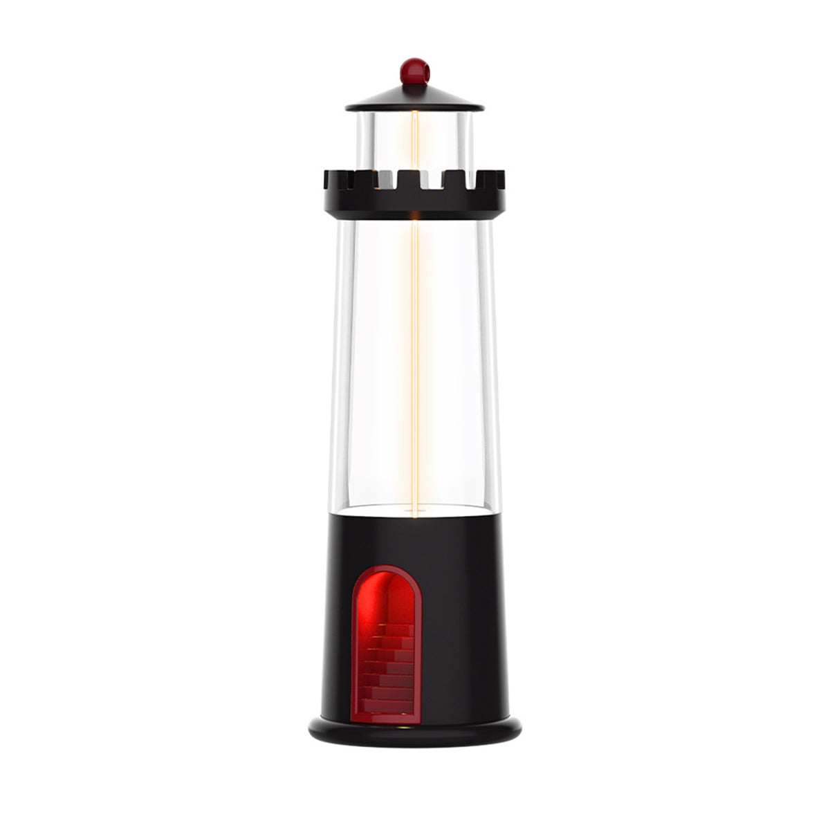 Traditional black and red lantern-style lamp with glass chimney and classic maritime design