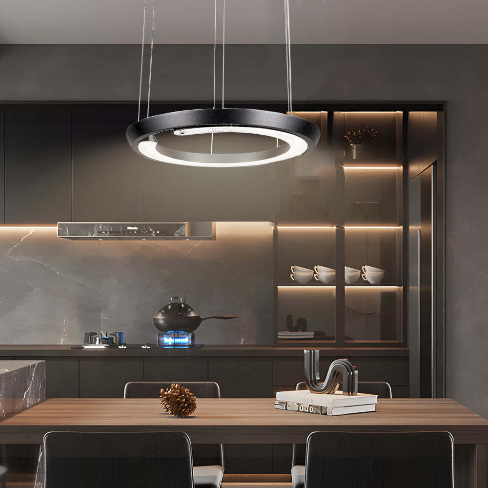 Modern LED Ring-Shaped Pendant Light with Acrylic Shades for Living Room