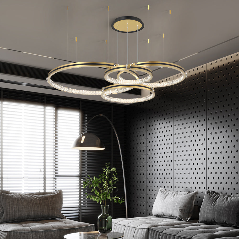 Circular Rings Three Step Dimming Brushed Gold Modern Ceiling Lights Fixture