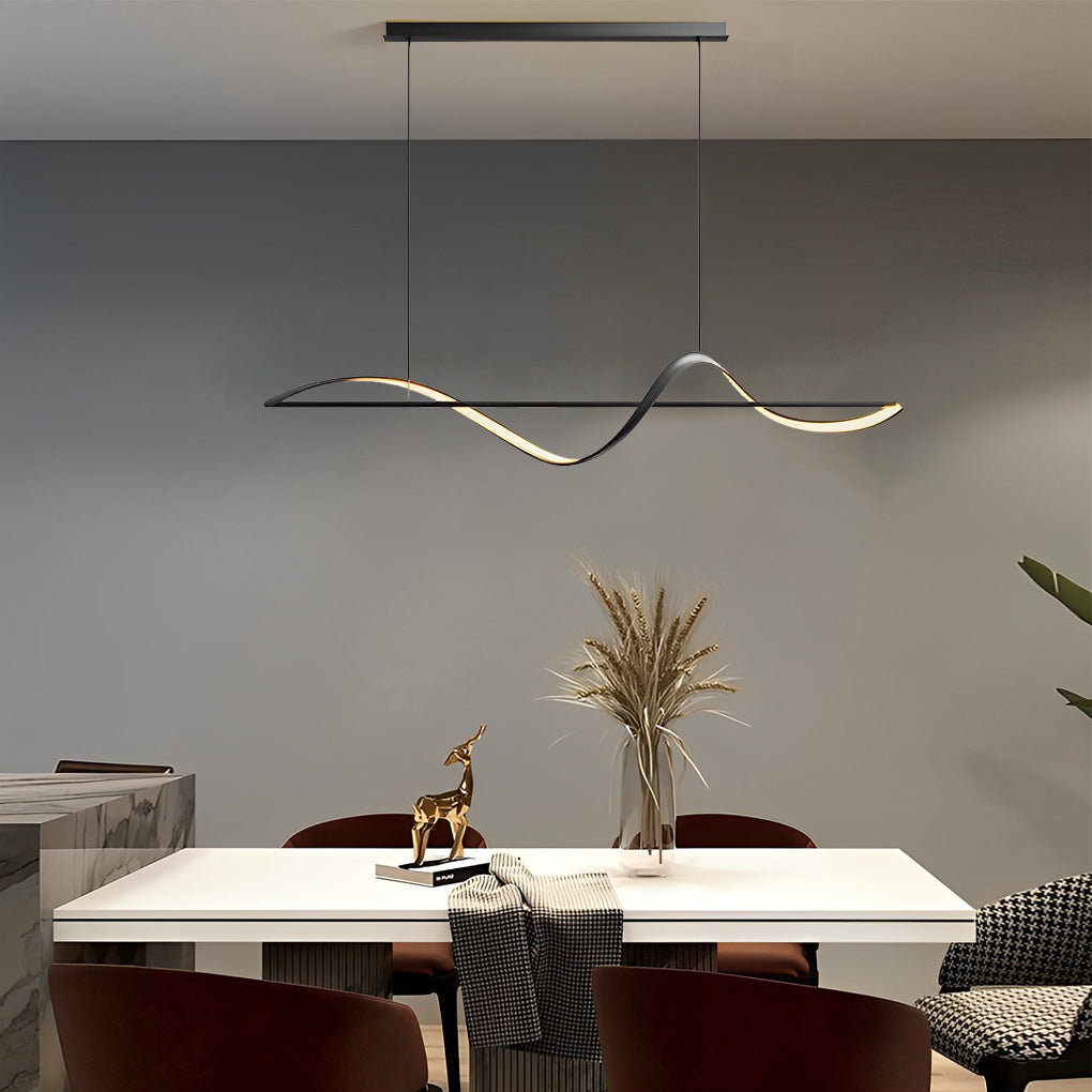 Minimalist Strip Waves Creative LED Copper Modern Dining Room Chandelier - Dazuma