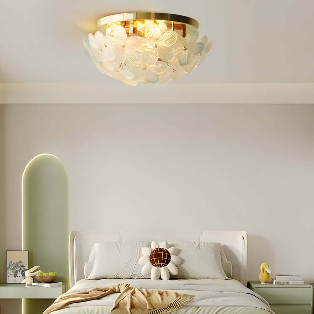 Glass Semi Flush Mount Ceiling Light French Petal Light