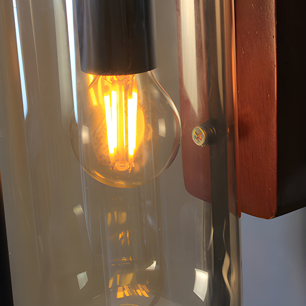Retro Wood Base Iron Glass Shade LED 3 Step Dimming Nordic Wall Lights