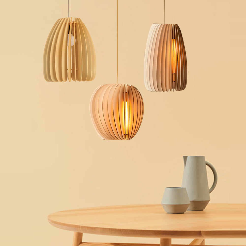 Handmade Wood Veneer Lanterns LED Nordic Japanese Style Pendant Lights - Dazuma
