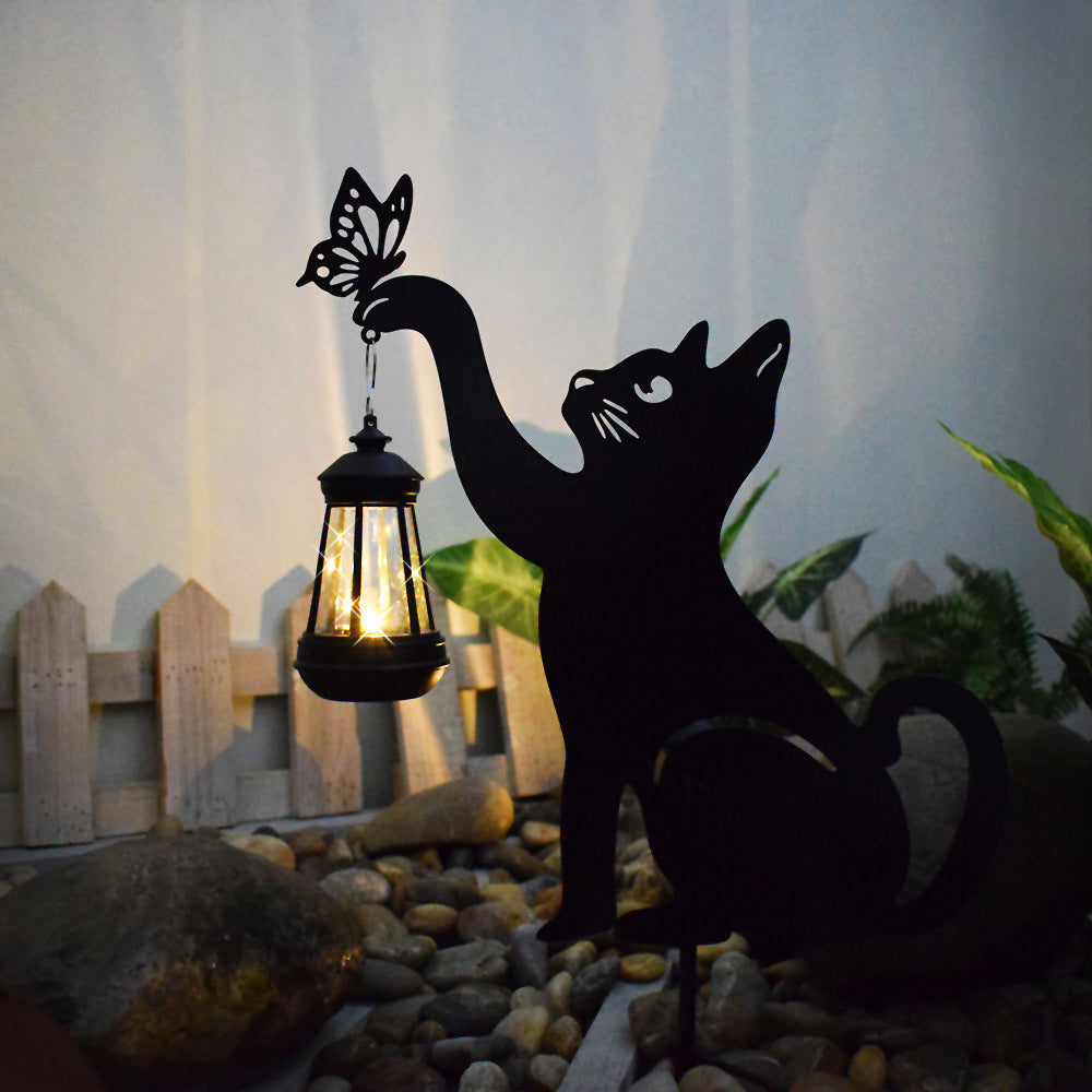 Iron Silhouette Cat Waterproof Intelligent LED Black Hanging Solar Lights