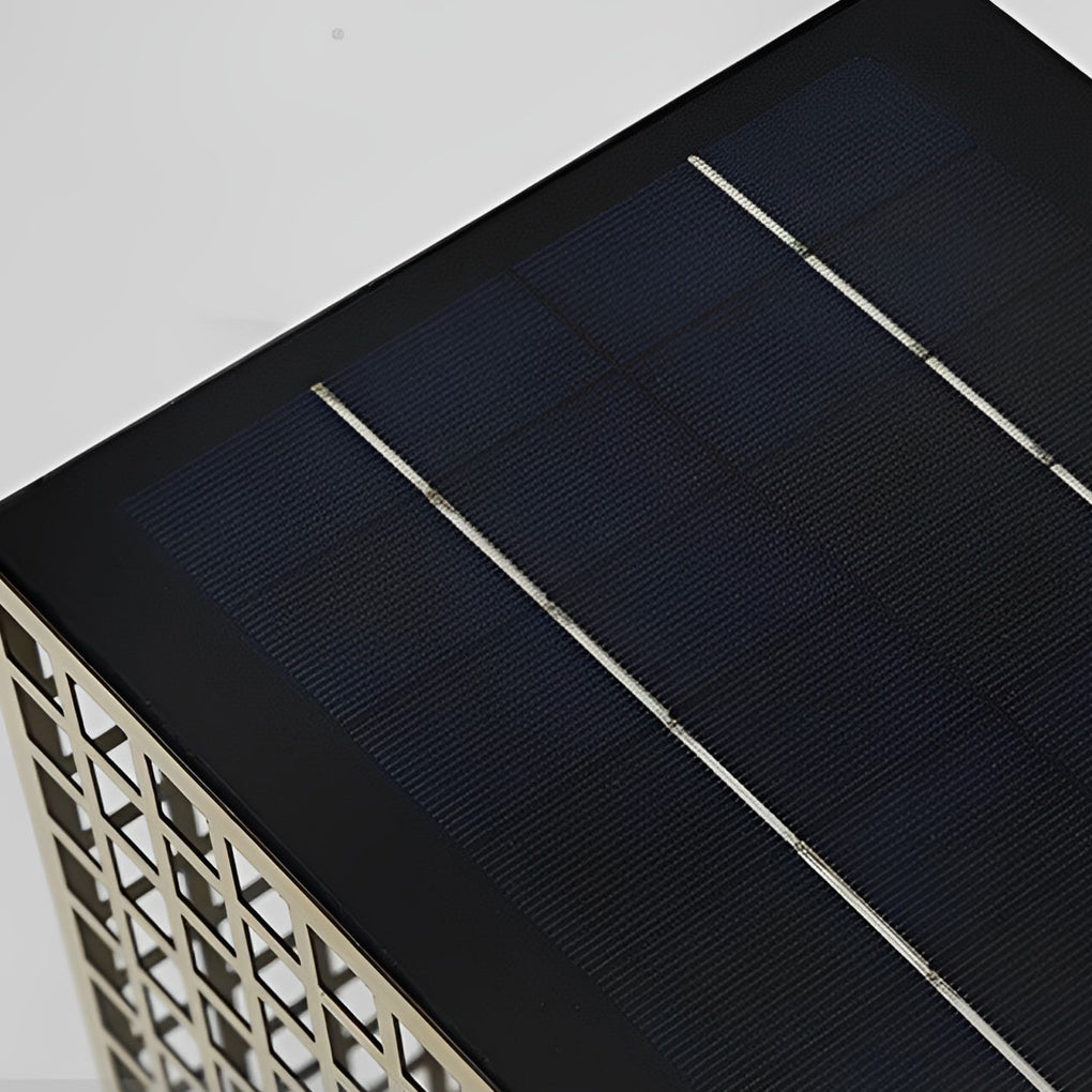 Artistic Gold Cuboid Pathway Bollard Lights with LED Solar or Hardwired Asian-Inspired Design