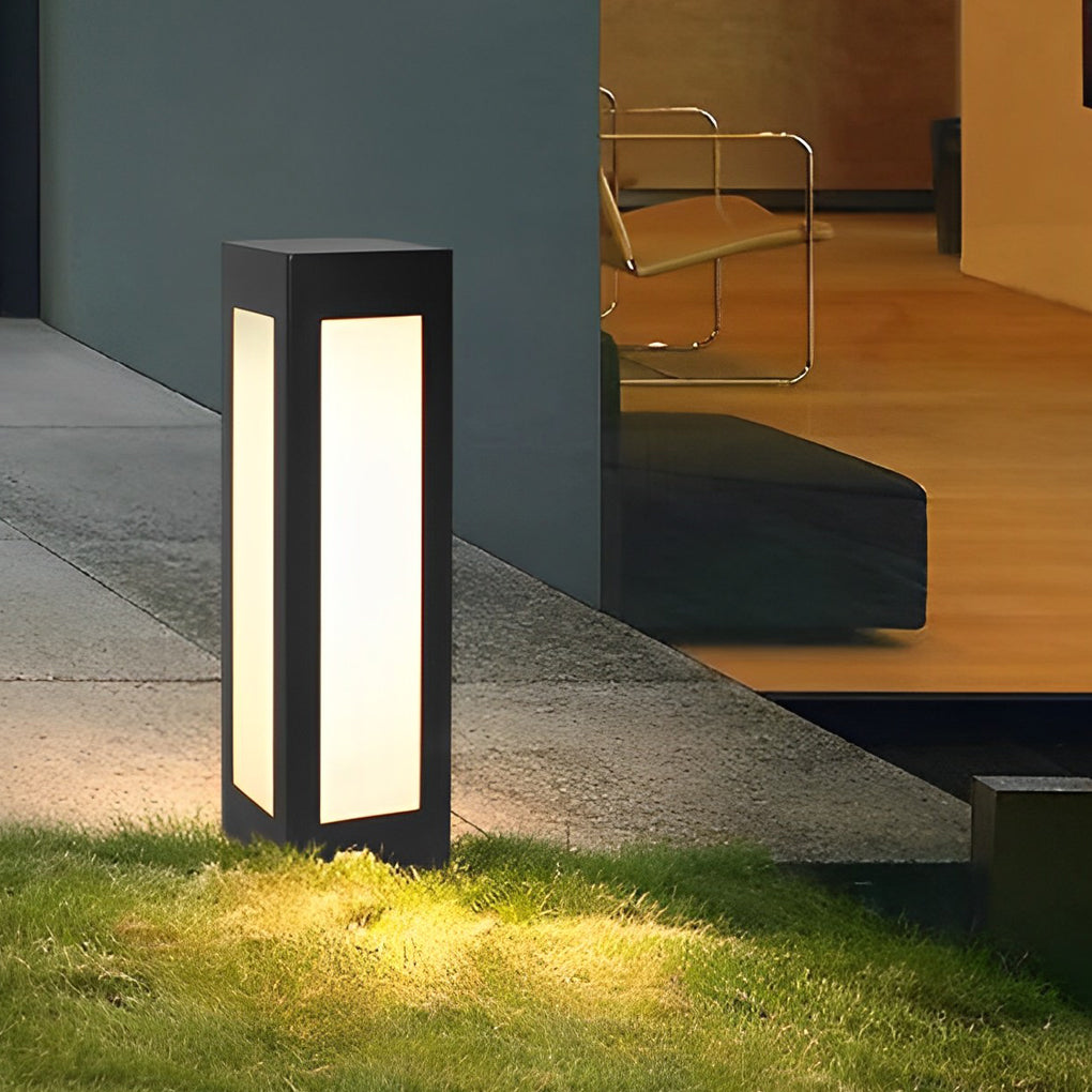 Modern Black Solar Bollard Lights Automatic, Waterproof LED Outdoor Lighting