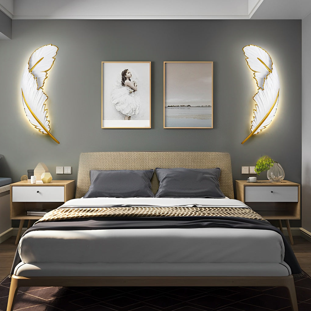Creative Resin Feathers 3D Decor LED Dimmable White Wall Sconces Light - Dazuma
