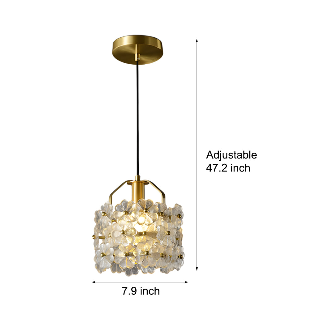Small Glass Flowers 3 Step Dimming Copper French Style Pendant Lights