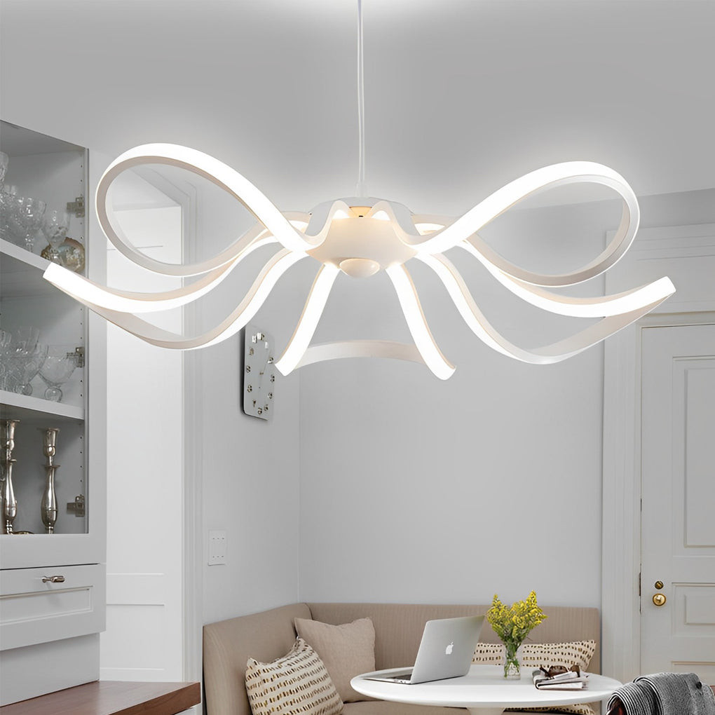 Curves Flower Petals Stepless Dimming White Nordic LED Chandelier