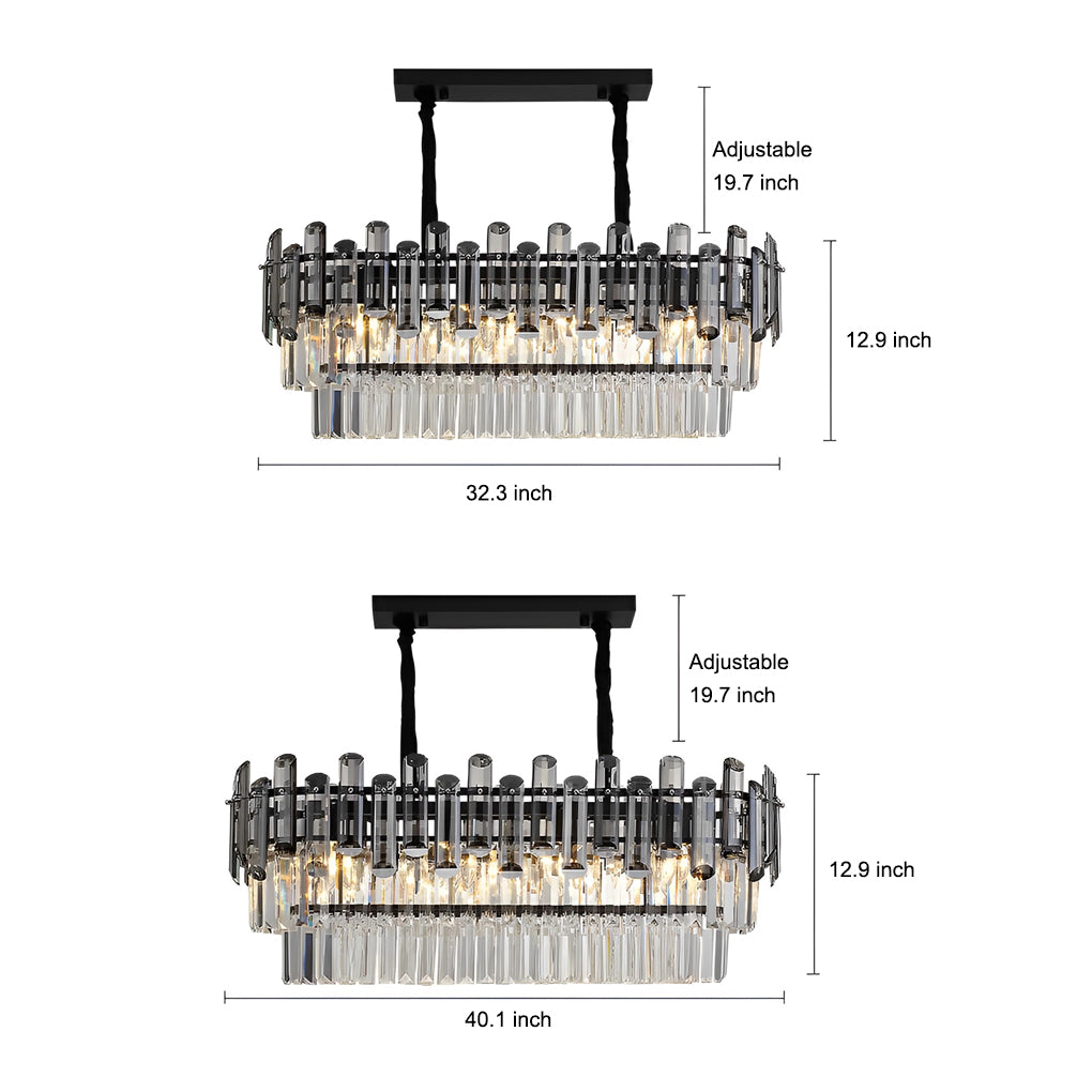 Long Rectangular Three Step Dimming LED Crystal Postmodern Chandelier