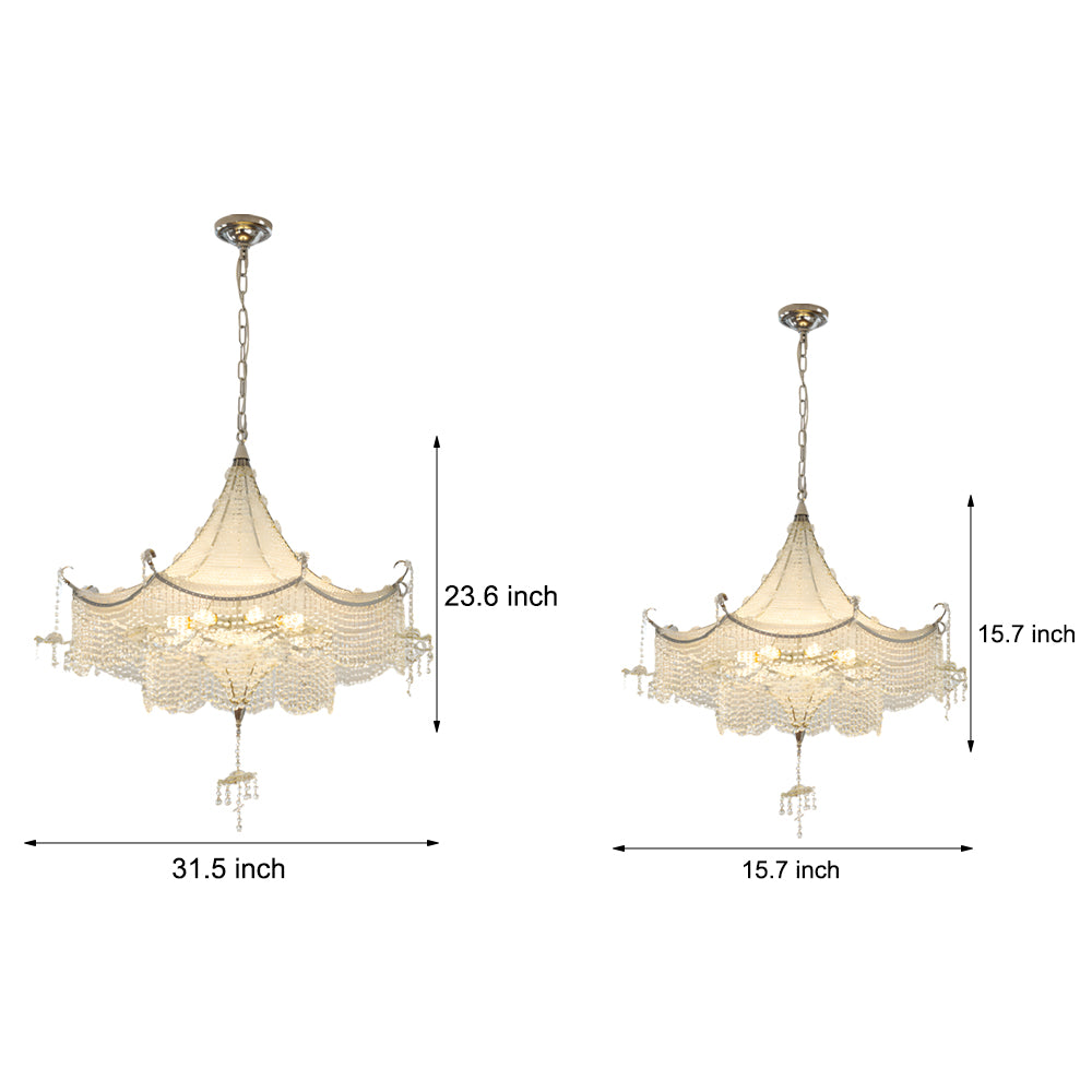 Dia 16'' Tiered Crystal Tassel LED Dimmable French Chandelier