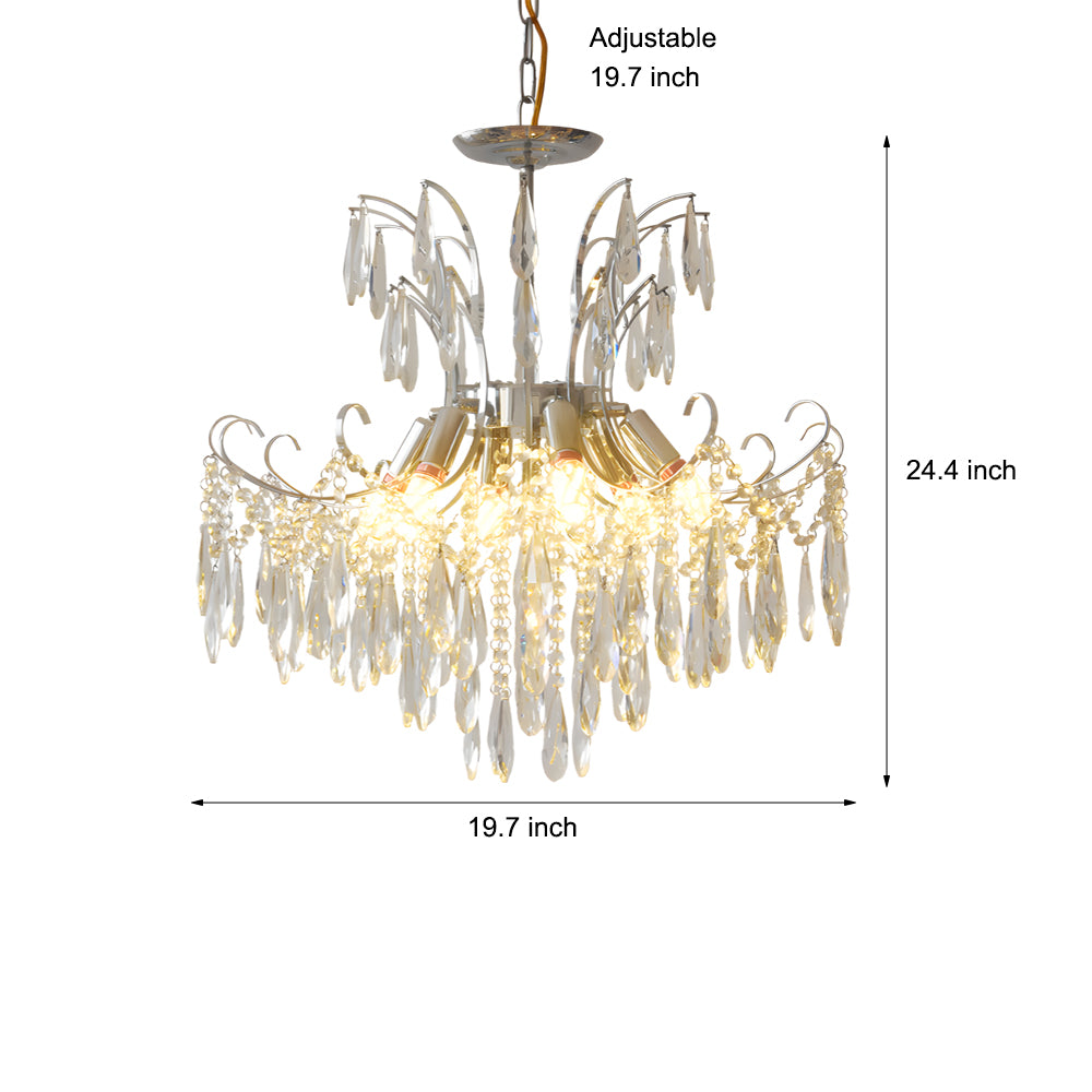 Elegant Glass Crystal Pendant 3-Step Dimming French Style Chandelier