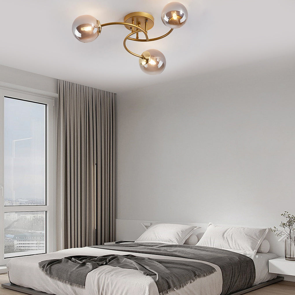 5-light Glass Globe Design Swirled Metal LED Modern Ceiling Lights