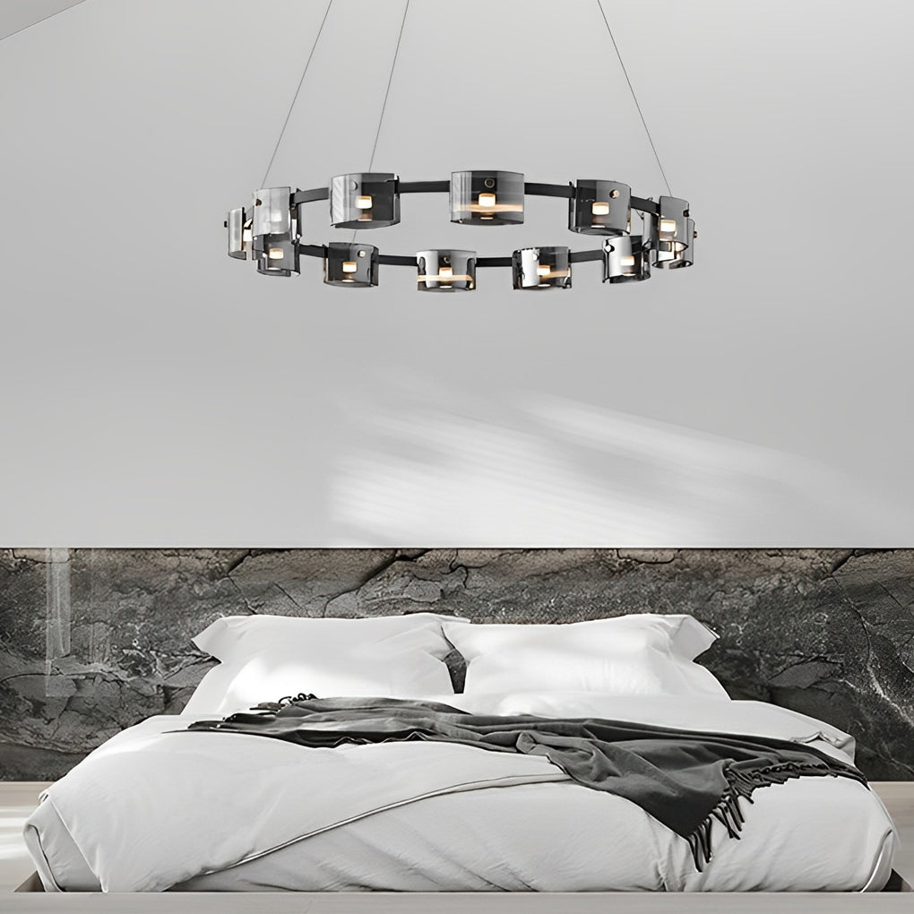 Circle Glass Stepless Dimming LED Brightness Memory Nordic Chandelier - Dazuma