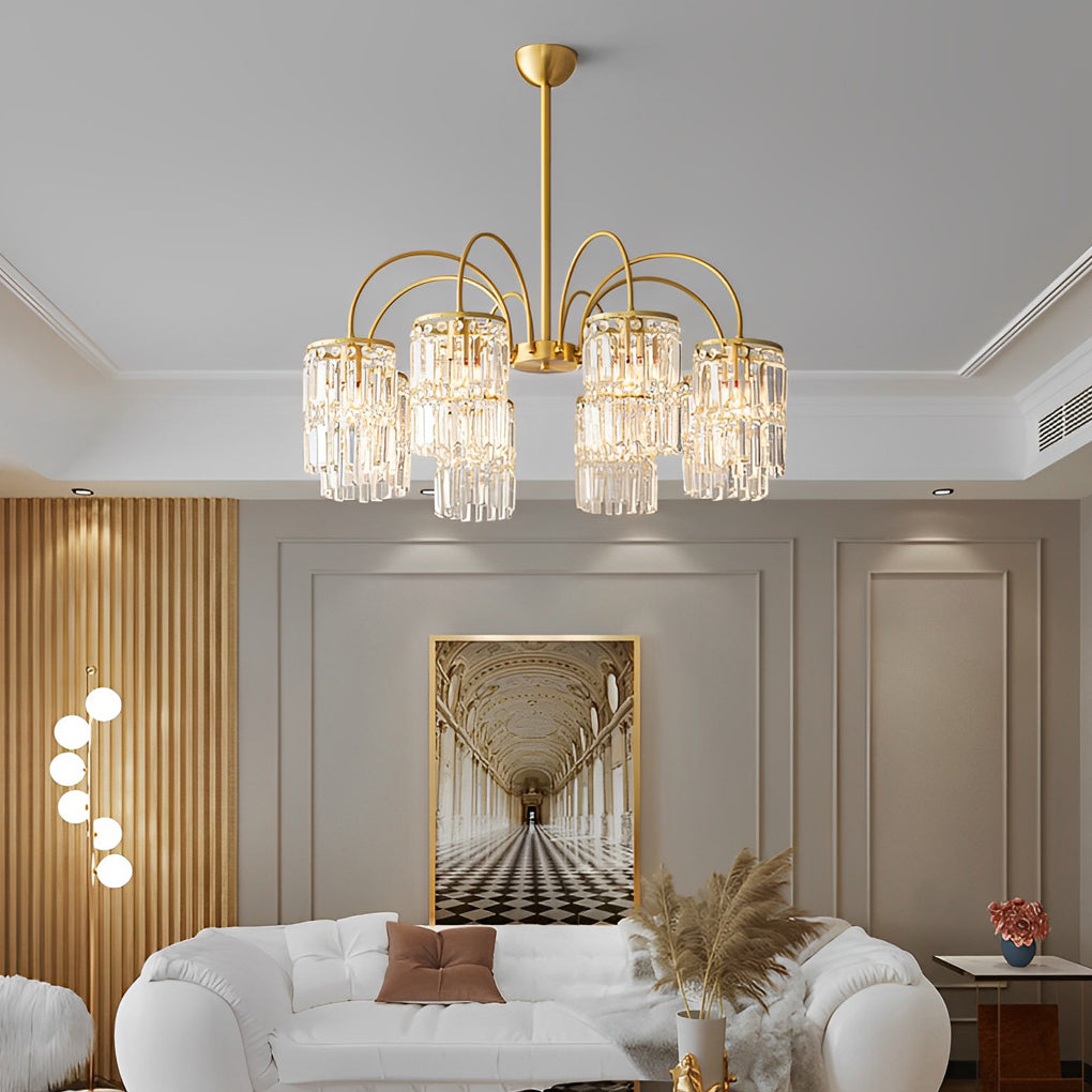 Crystal Shade Copper Curved Arms Luxury Post-Modern Chandelier Light - Dazuma