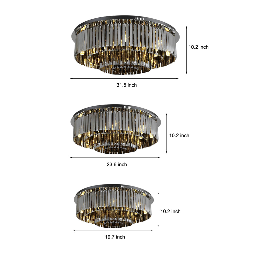 Multilayer Smoky Gray Crystal Strips Three Step Dimming Ceiling Lights