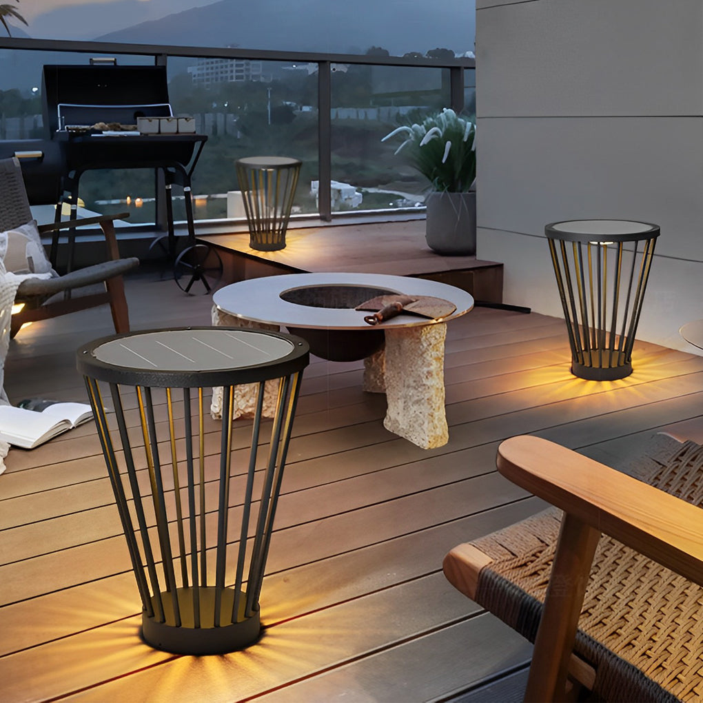 Round Tea Table Waterproof LED Black Modern Solar Outdoor Lanterns Floor Lamp