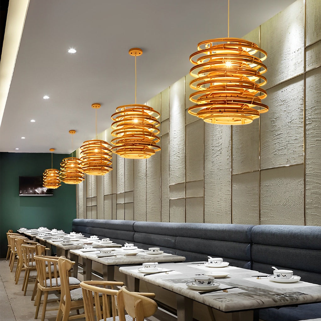 16'' Round Bamboo Pendant Light Farmhouse Pendant Light Living Room Lighting - Dazuma