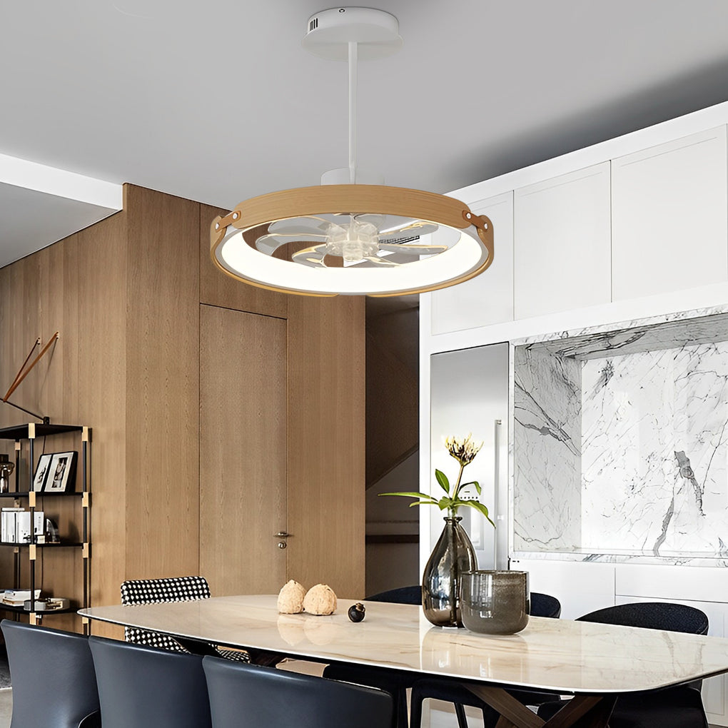 Round Wood LED 3 Step Dimming App Control Modern Bladeless Ceiling Fans - Dazuma