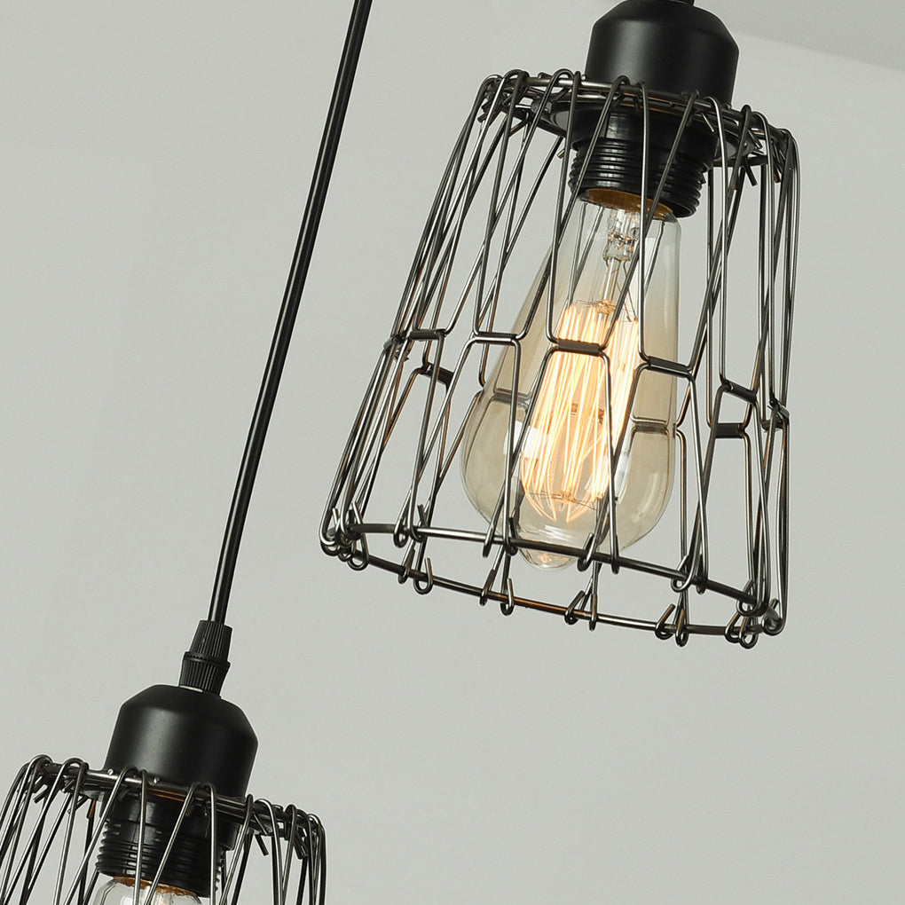 3 Lights Changeable Shape Iron Cage Retro Industrial Style Chandelier