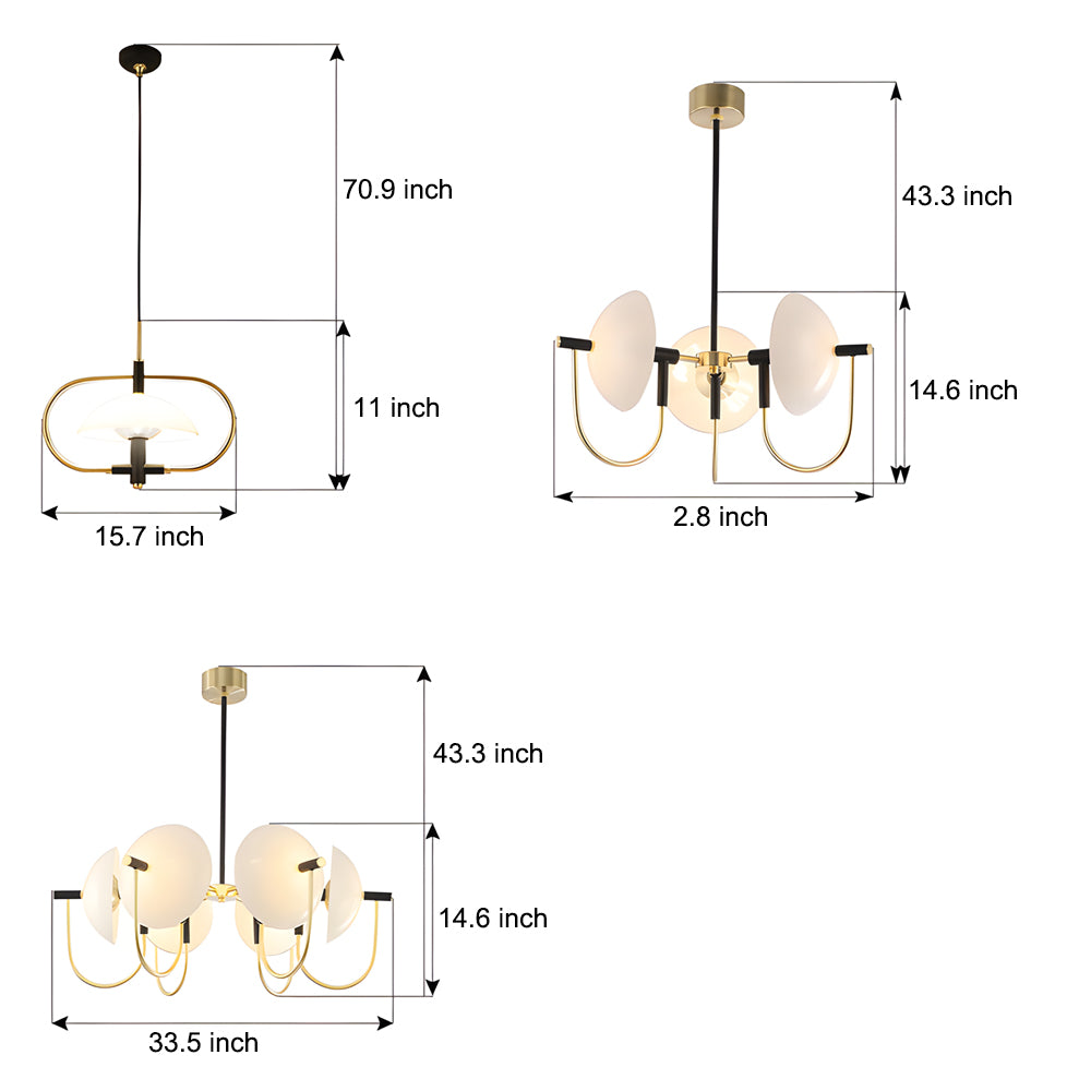 1/3/6 Heads Semicircular Opal Glass Dome Chandelier Aperture Pendant Light Hanging Ceiling Lighting