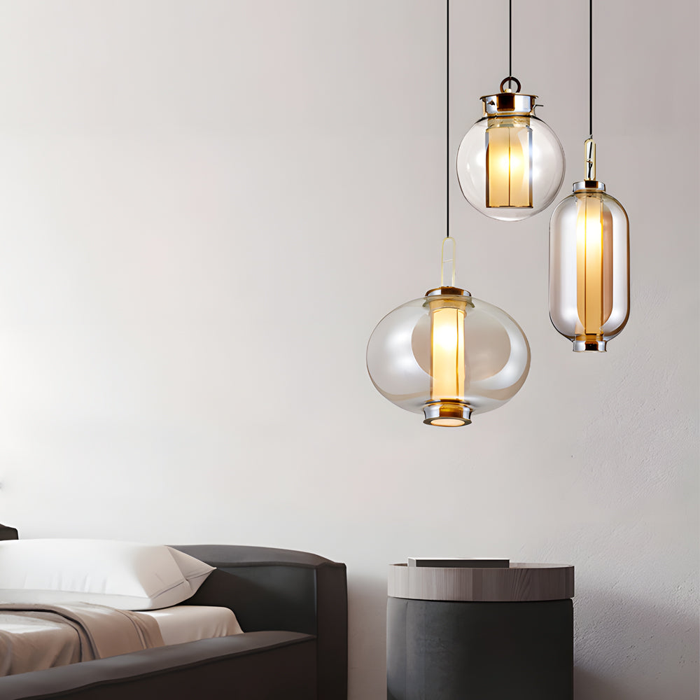 1-Light Amber Glass Shade Post-Modern Pendant Lights Hanging Lamp - Dazuma