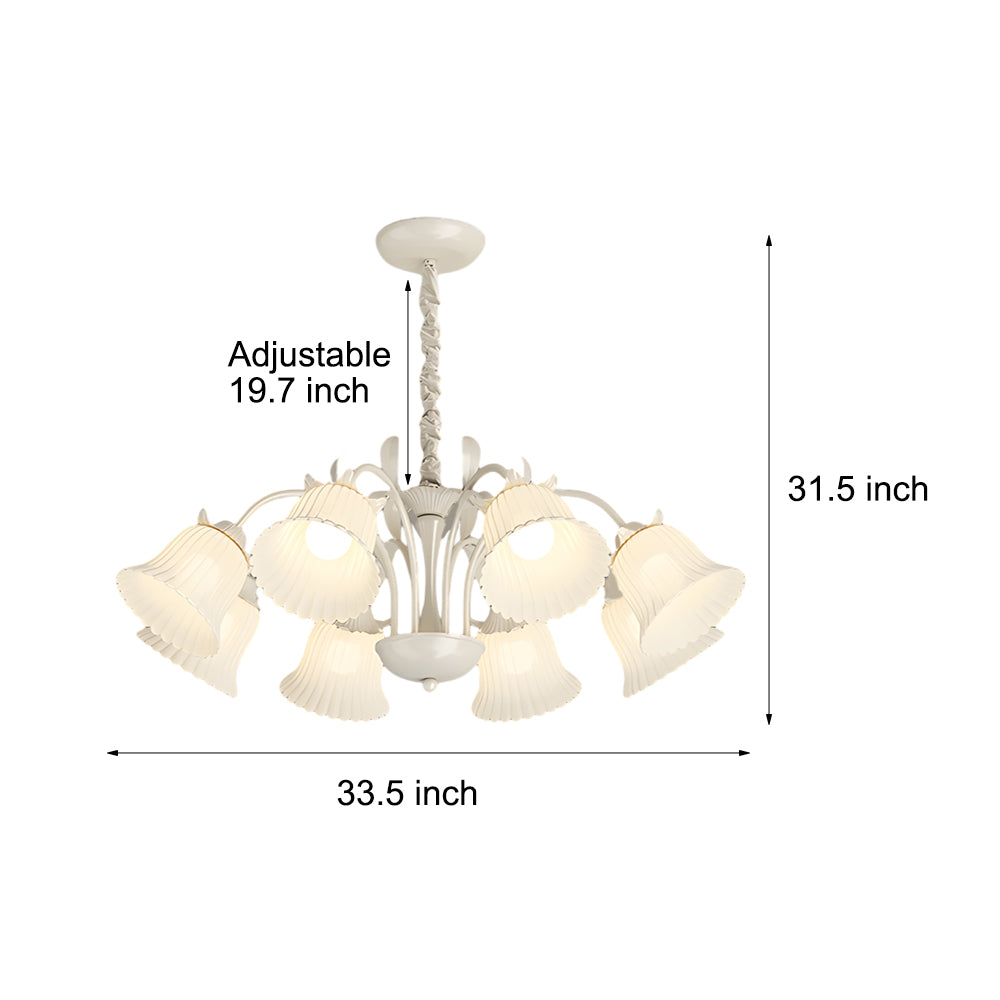 8 Heads Pastoral White Flowers 3 Step Dimming French Style Chandelier