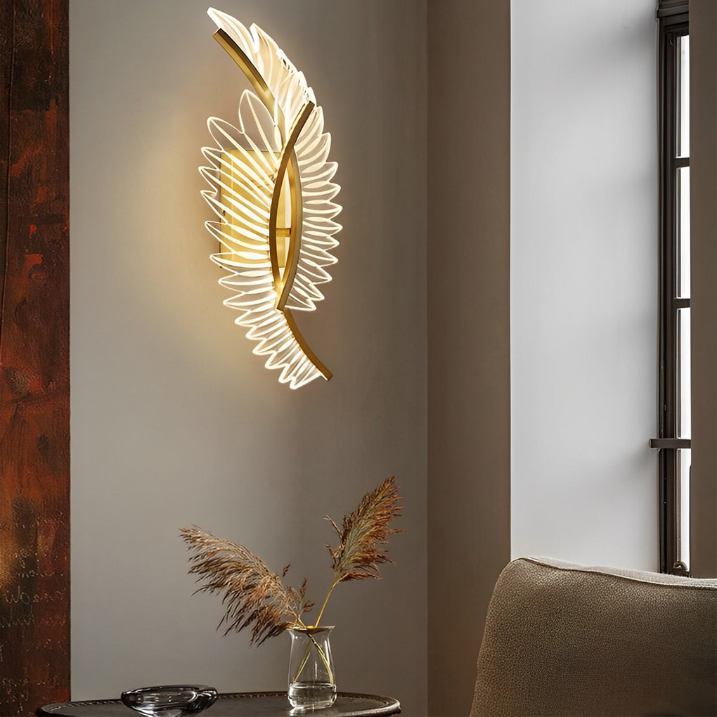 Acrylic Leaves Feathers LED Three Step Dimming Postmodern Wall Lamp