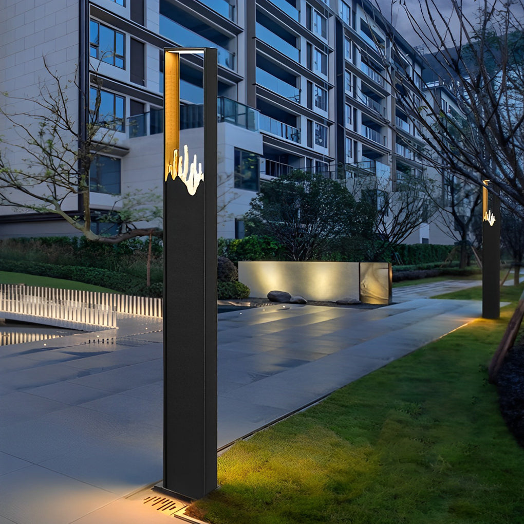 Rectangular Glass Mountain Scenery Black Modern Outdoor Pathway Lights - Dazuma