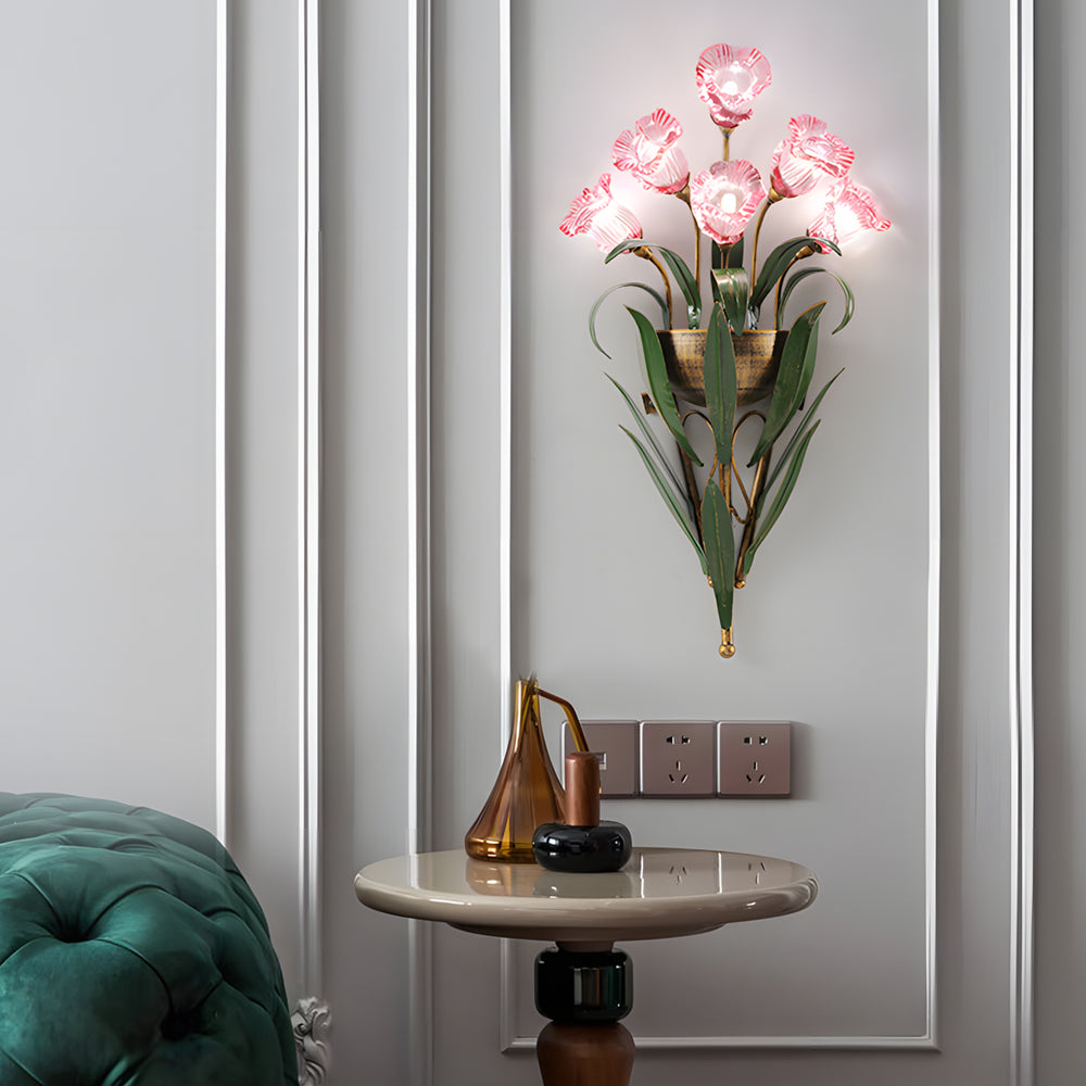 Bouquet Flowers Leaves 3 Step Dimming Pastoral American Style Wall Lamp - Dazuma