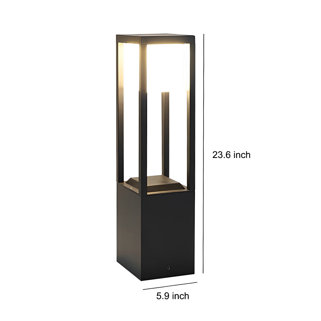 Hollow Rectangular Solar LED Pathway Bollard Lights Black Aluminum Modern Design