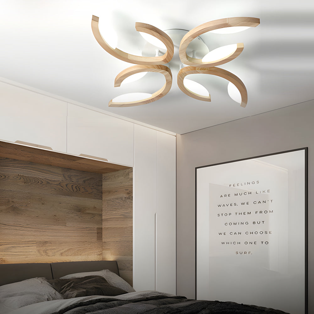 Multi-lights Floral Design Wood Semi Flush Mount Ceiling Light for Living Room
