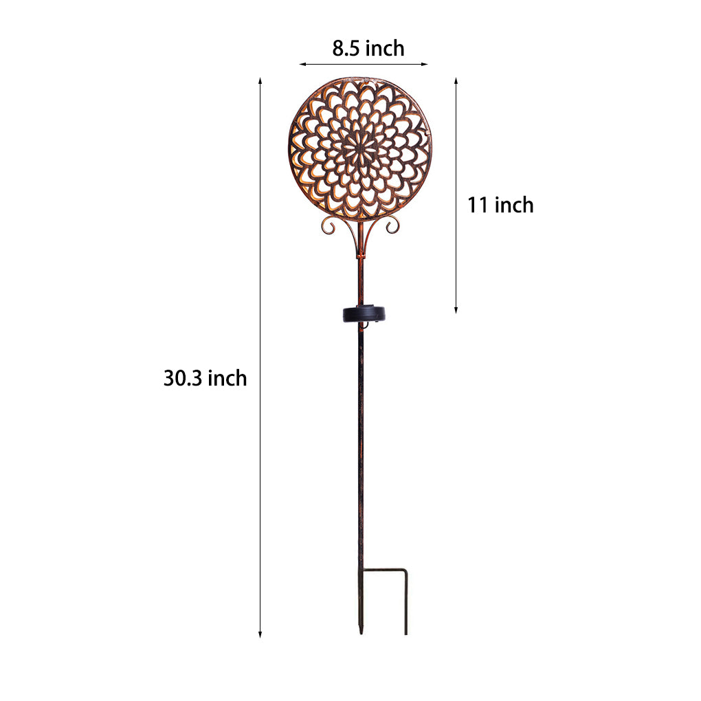 Round Iron Hollow Projection Flowers Screen Waterproof Solar Ground Lights